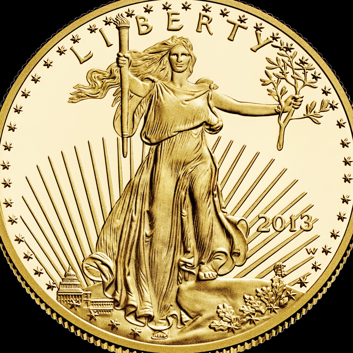 American Gold Eagle and Krugerrand coins, obverse and reverse