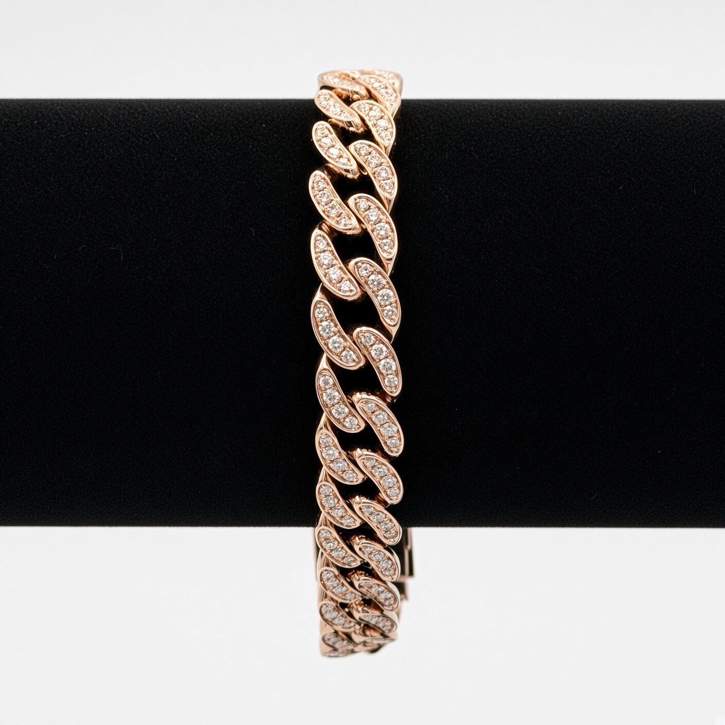 14k Rose Gold Diamond Cuban Bracelet — 4.00 ctw, 42.7 g, reference J065, New — Unworn — front view, for sale from a private Orange County watch dealer