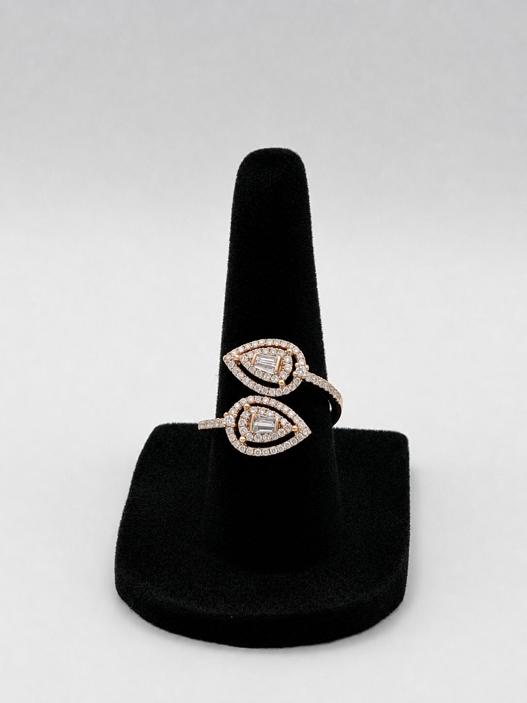 14k Rose Gold Diamond Double-Halo Arrow Ring — 0.60 ctw, Size 6.5, reference J080, Pre-Owned — front view, for sale from a private Orange County watch dealer