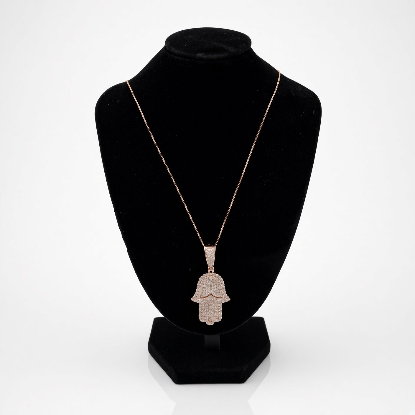 14k Rose Gold Diamond Hamsa Pendant Necklace — 3.00 ctw, reference J072, Pre-Owned — front view, for sale from a private Orange County watch dealer