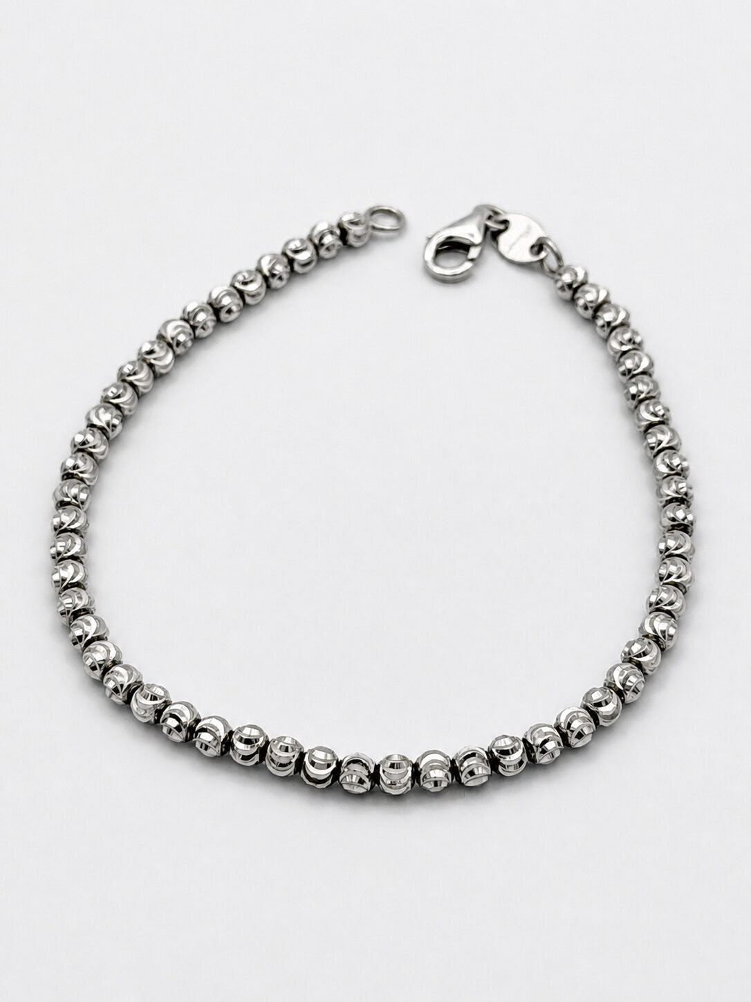 14k White Gold Moon-Cut Bead Bracelet — 2.85 mm, 7 in, reference J037-MC, New — Unworn — front view, for sale from a private Orange County watch dealer