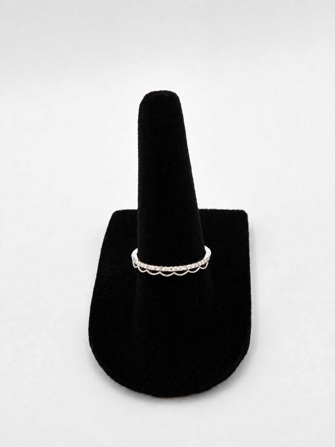 14k White Gold Prong-Set Diamond Band — 0.11 ctw, Size 6.5, reference J040, New — Unworn — front view, for sale from a private Orange County watch dealer