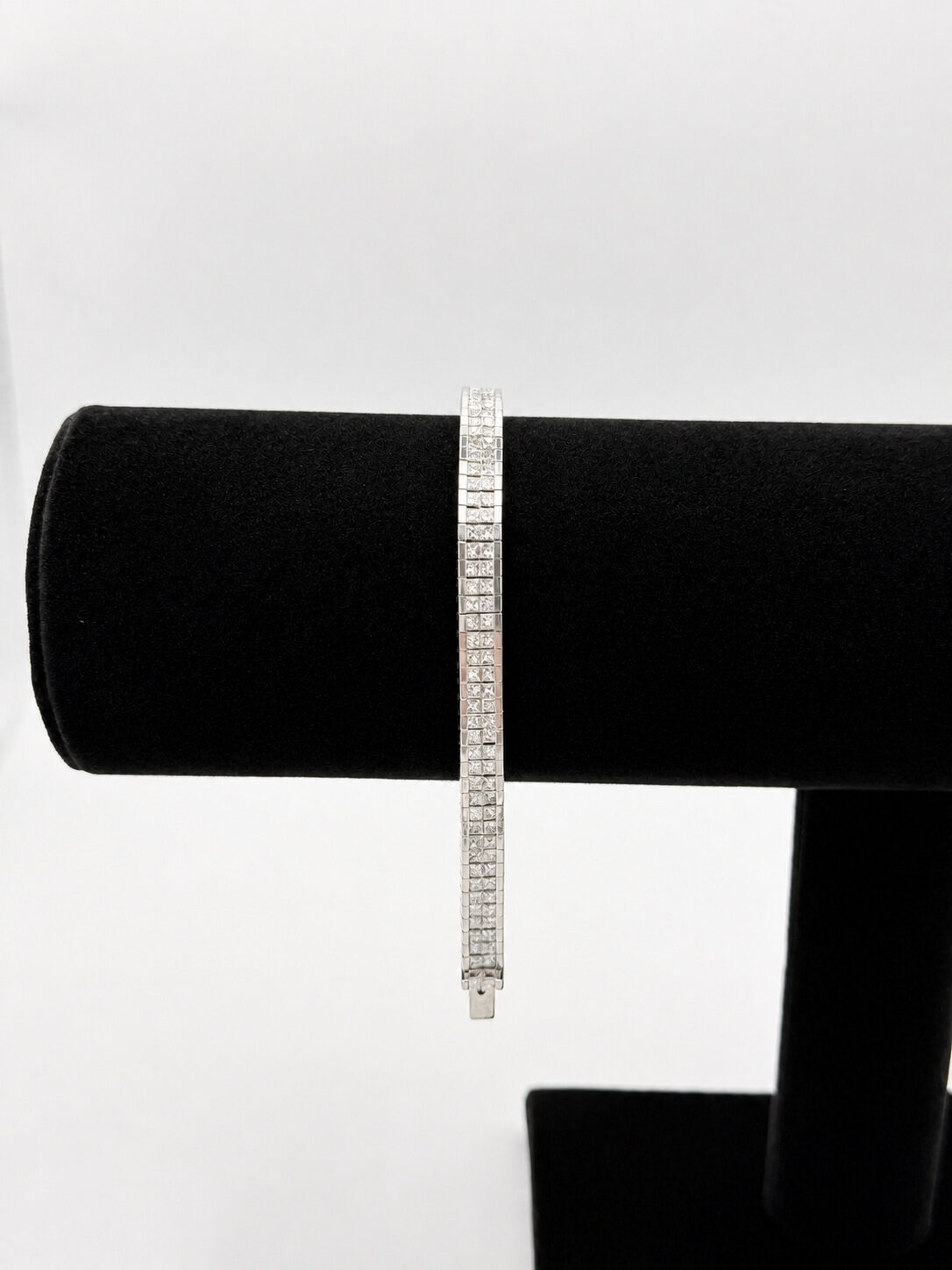 18k White Gold Princess Cut Diamond Tennis Bracelet — 8.00 ctw, Two Row, reference J037, Pre-Owned — front view, for sale from a private Orange County watch dealer