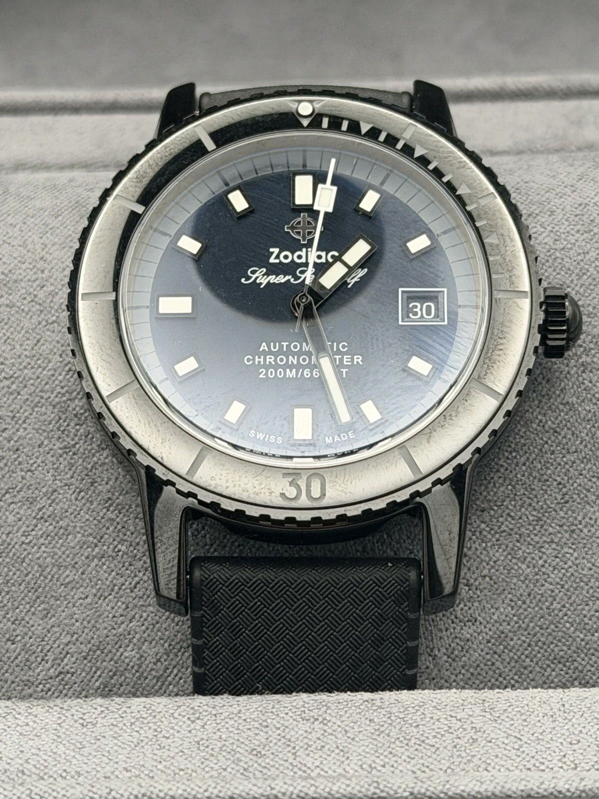 Zodiac Super Sea Wolf Compression Diver — ZO9595, 41 mm Ceramic, reference ZO9595, 2025, New — front view, for sale from a private Orange County watch dealer