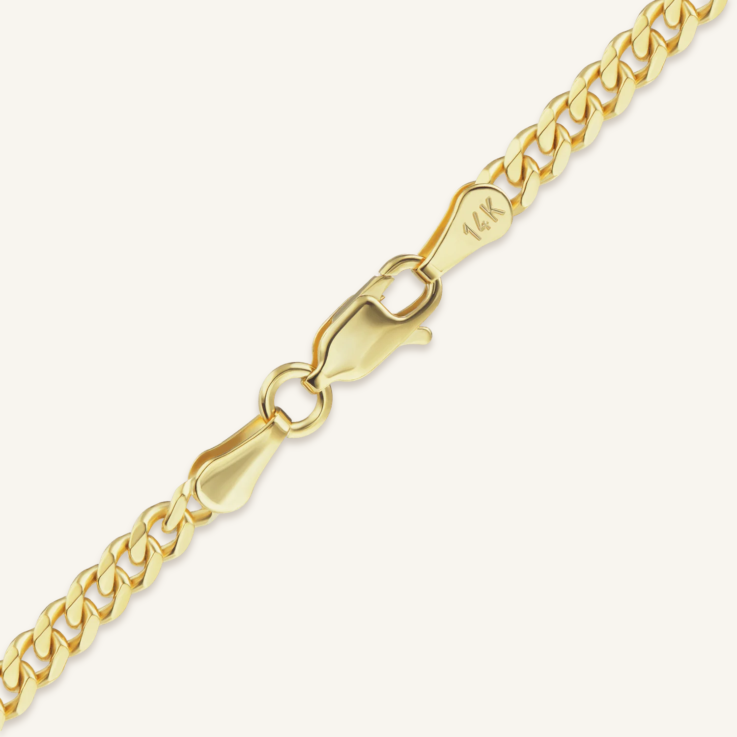 Solid 14K Gold Curb Chain, solid 14K yellow gold, shown in 3.4 mm