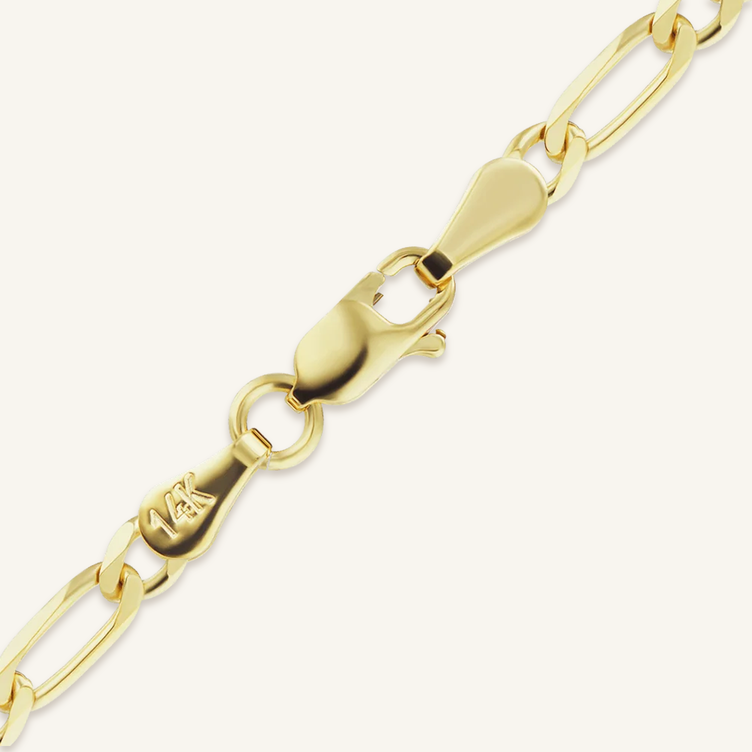 Solid 14K Yellow Gold Figaro Chain, shown in 3.8 mm