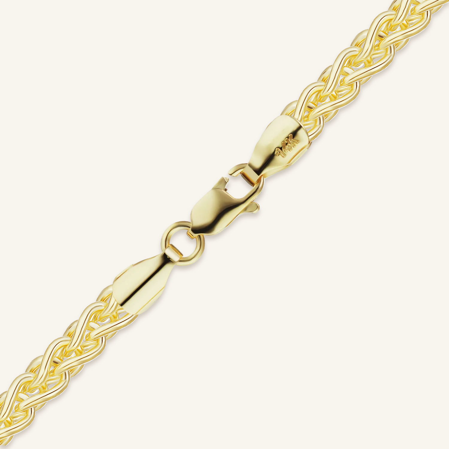 Solid 14K Yellow Gold Wheat Chain, shown in 3.5 mm